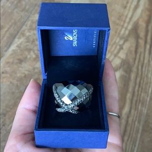 Swarovski Forever Jet Hematite ring size 58 Large